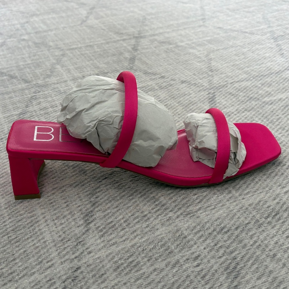 Bright Pink Two-Strap Mid Heel Sandal